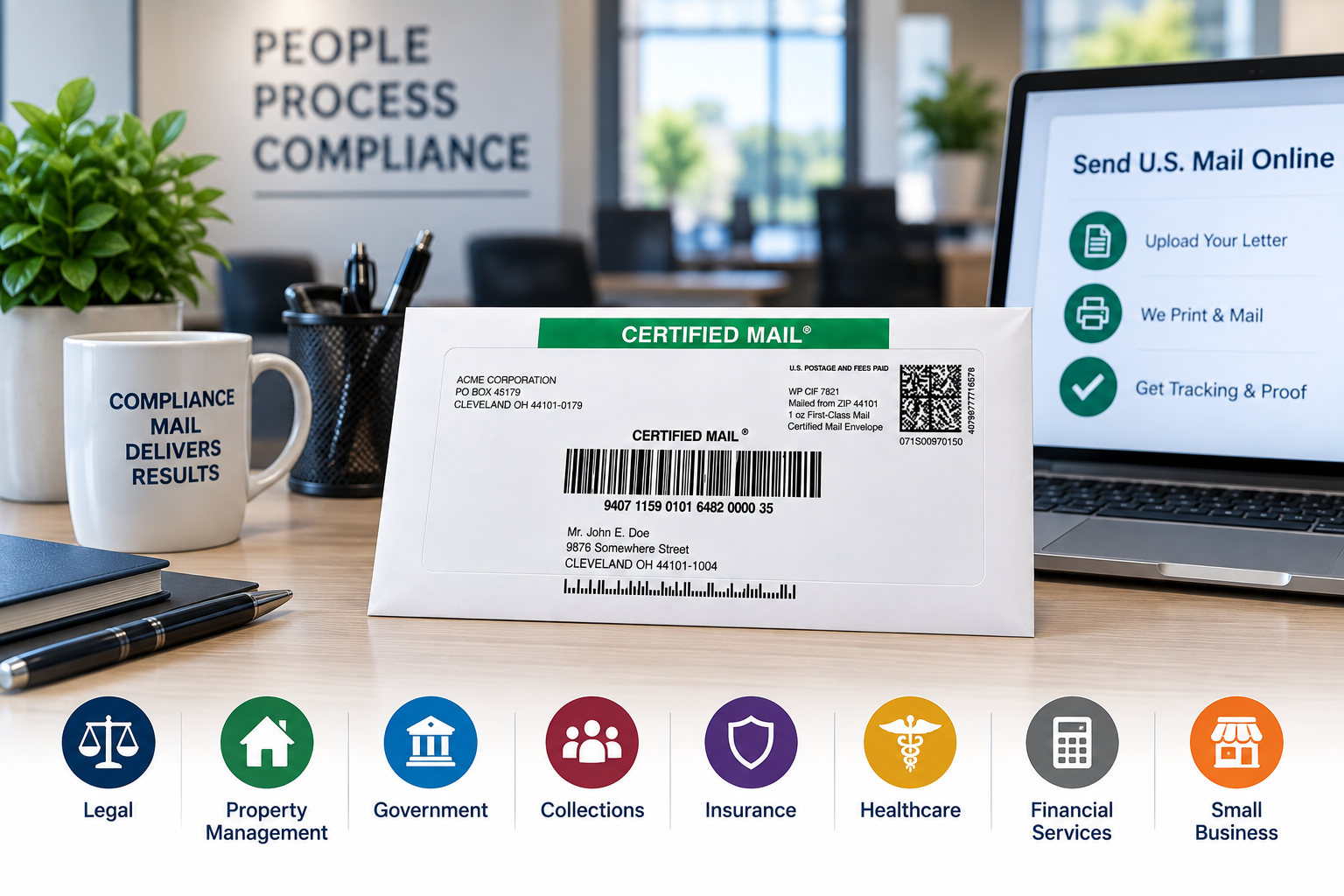 Illustration representing the industries Certified Mail Labels serves